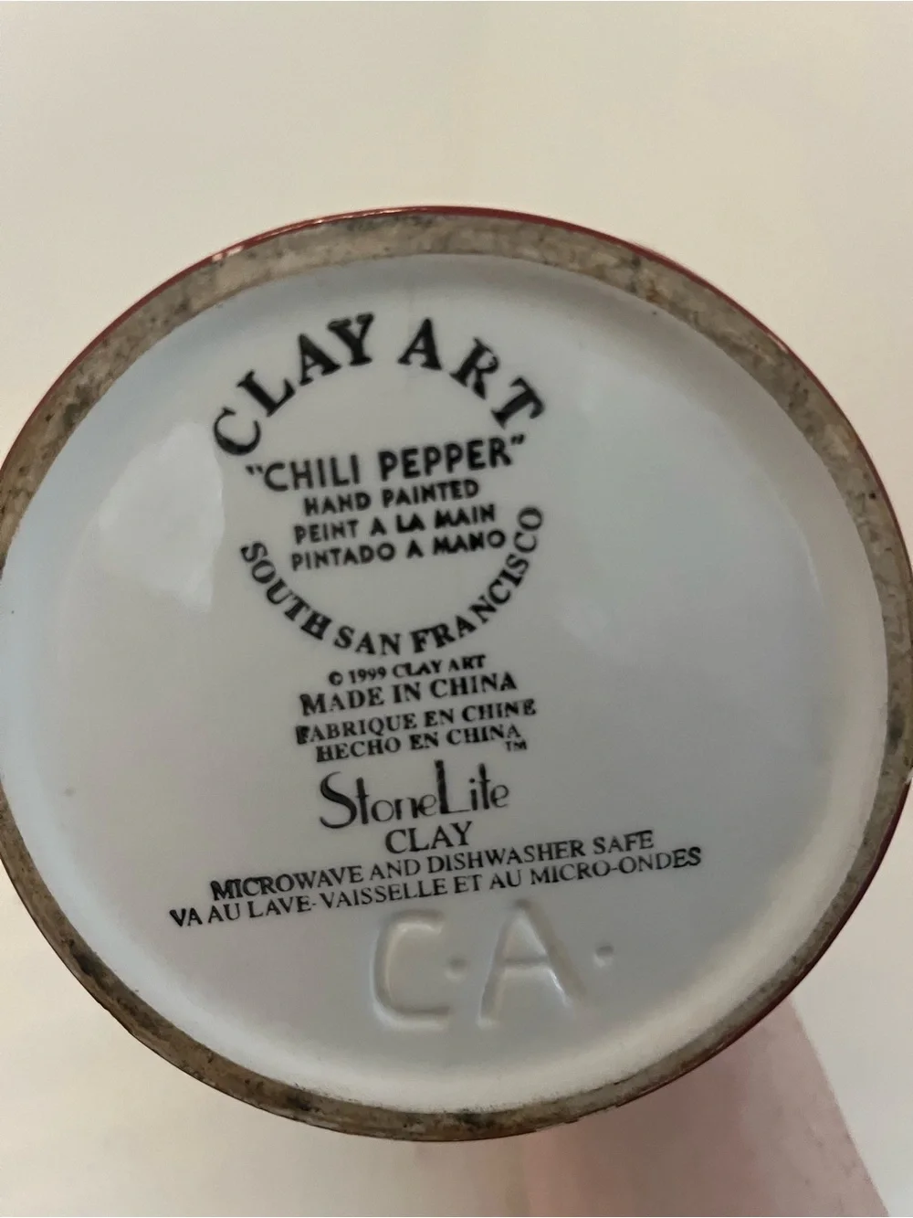 Clay Art Chili Pepper Hand Painted Ceramic Jar 16 oz Microwave/Dishwasher Safe